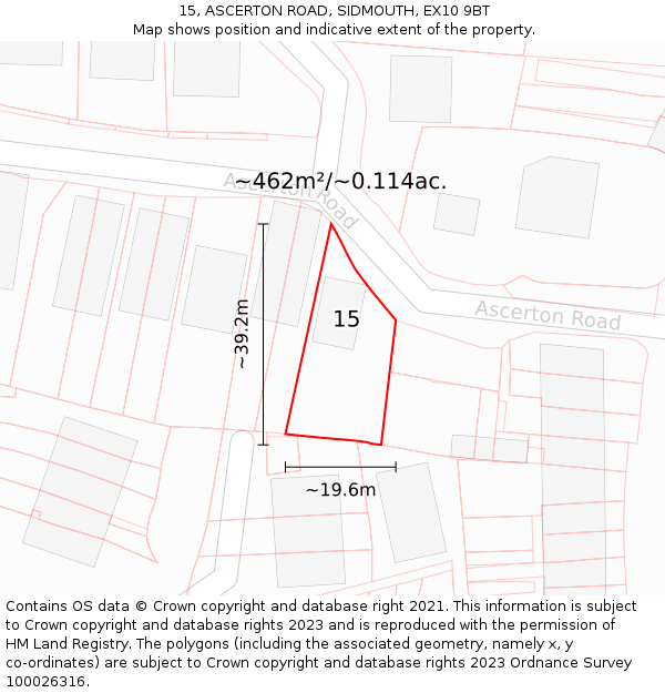 15, ASCERTON ROAD, SIDMOUTH, EX10 9BT: Plot and title map