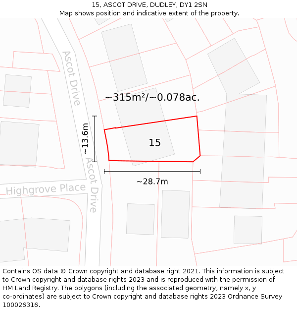 15, ASCOT DRIVE, DUDLEY, DY1 2SN: Plot and title map