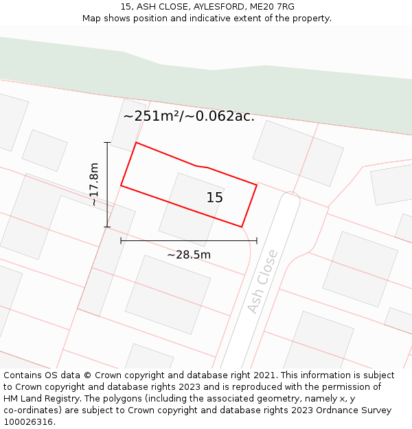 15, ASH CLOSE, AYLESFORD, ME20 7RG: Plot and title map