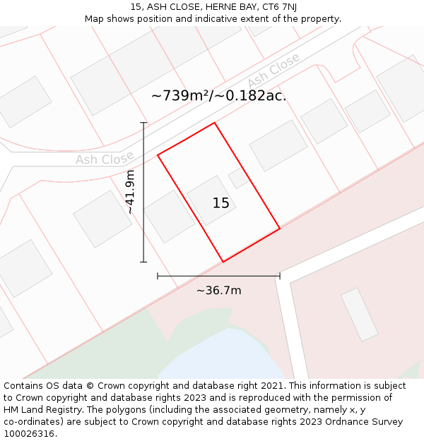 15, ASH CLOSE, HERNE BAY, CT6 7NJ: Plot and title map