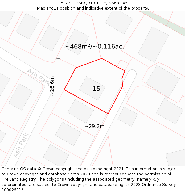 15, ASH PARK, KILGETTY, SA68 0XY: Plot and title map