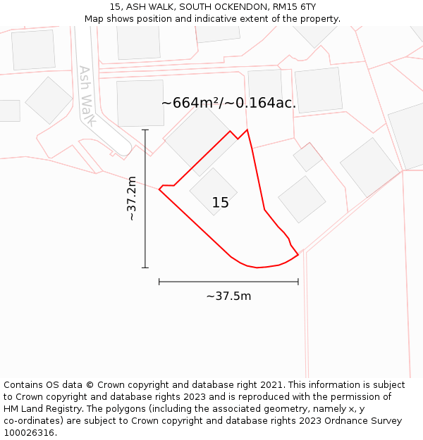 15, ASH WALK, SOUTH OCKENDON, RM15 6TY: Plot and title map