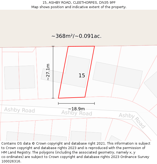 15, ASHBY ROAD, CLEETHORPES, DN35 9PF: Plot and title map