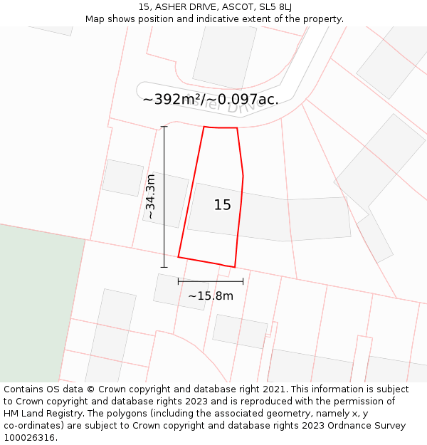 15, ASHER DRIVE, ASCOT, SL5 8LJ: Plot and title map