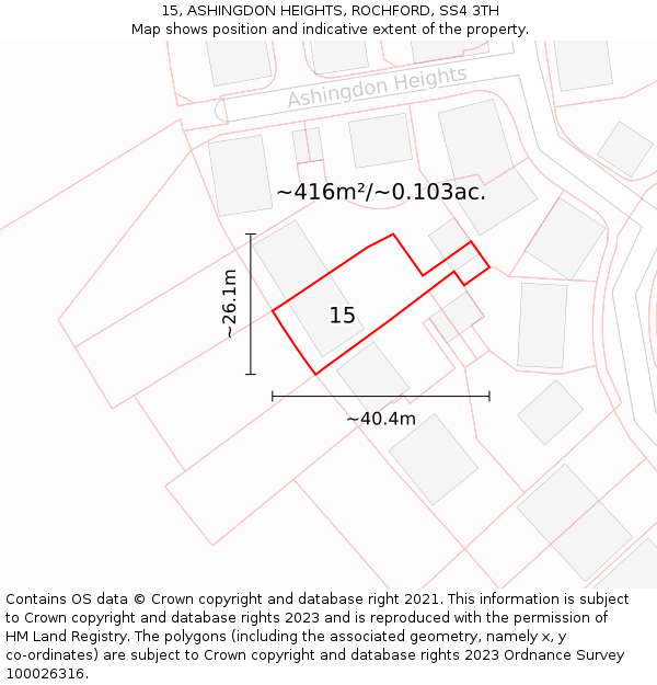 15, ASHINGDON HEIGHTS, ROCHFORD, SS4 3TH: Plot and title map