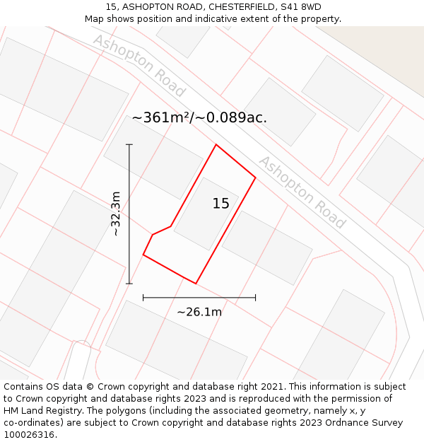 15, ASHOPTON ROAD, CHESTERFIELD, S41 8WD: Plot and title map