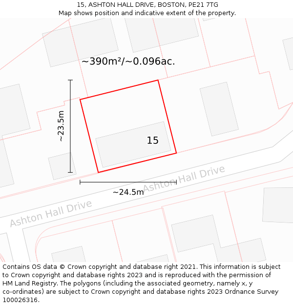 15, ASHTON HALL DRIVE, BOSTON, PE21 7TG: Plot and title map