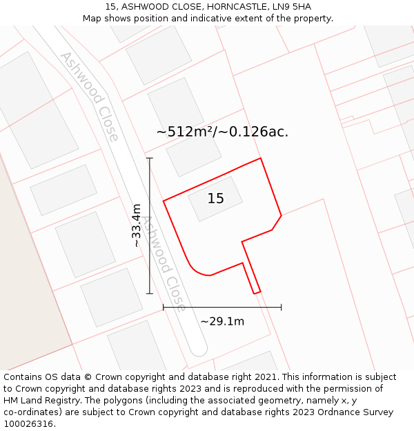 15, ASHWOOD CLOSE, HORNCASTLE, LN9 5HA: Plot and title map