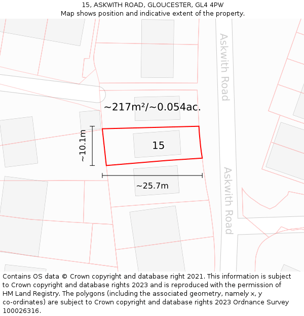 15, ASKWITH ROAD, GLOUCESTER, GL4 4PW: Plot and title map