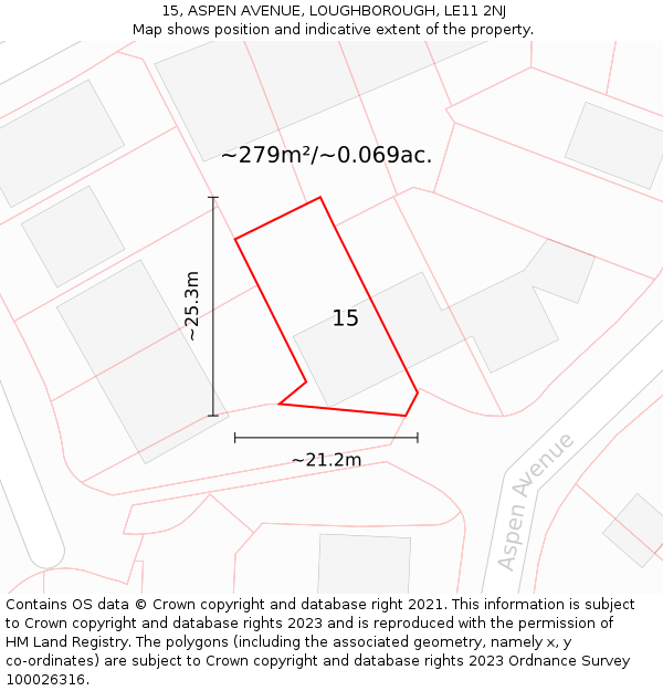 15, ASPEN AVENUE, LOUGHBOROUGH, LE11 2NJ: Plot and title map