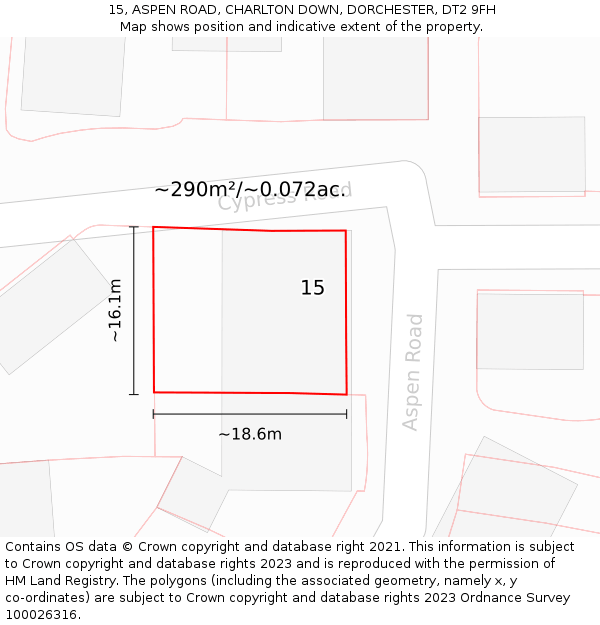 15, ASPEN ROAD, CHARLTON DOWN, DORCHESTER, DT2 9FH: Plot and title map