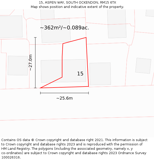 15, ASPEN WAY, SOUTH OCKENDON, RM15 6TX: Plot and title map