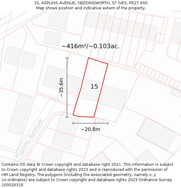 15, ASPLINS AVENUE, NEEDINGWORTH, ST IVES, PE27 4SX: Plot and title map