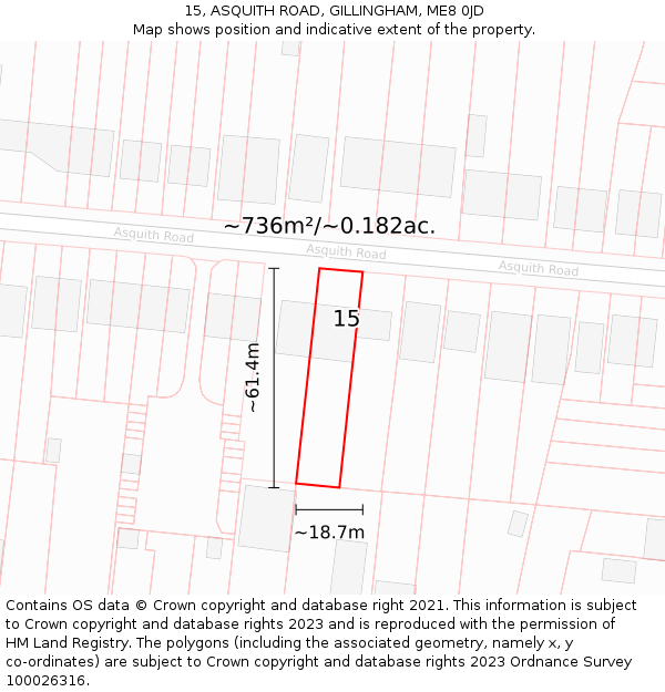 15, ASQUITH ROAD, GILLINGHAM, ME8 0JD: Plot and title map