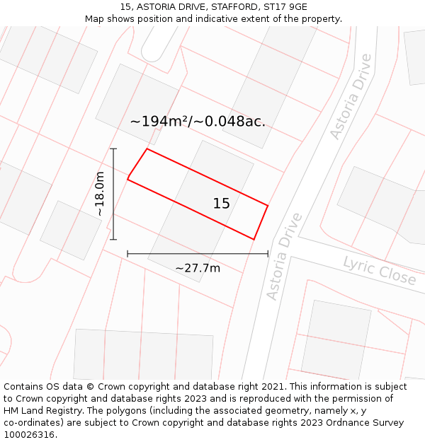 15, ASTORIA DRIVE, STAFFORD, ST17 9GE: Plot and title map