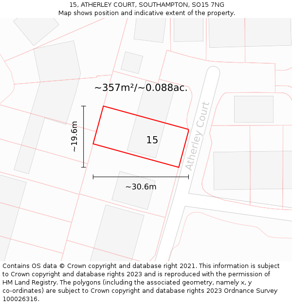 15, ATHERLEY COURT, SOUTHAMPTON, SO15 7NG: Plot and title map