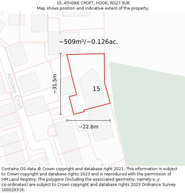 15, ATHOKE CROFT, HOOK, RG27 9UE: Plot and title map