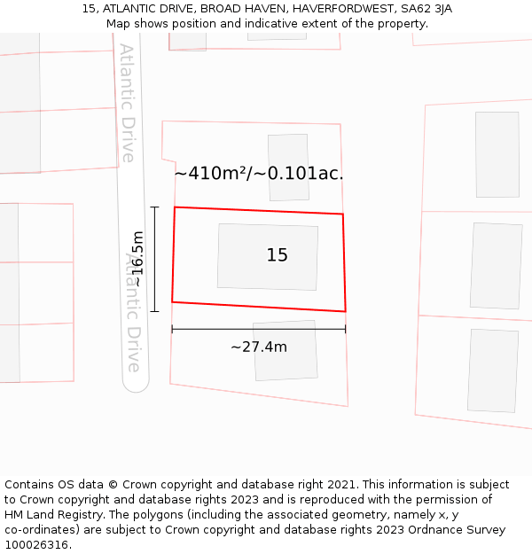 15, ATLANTIC DRIVE, BROAD HAVEN, HAVERFORDWEST, SA62 3JA: Plot and title map