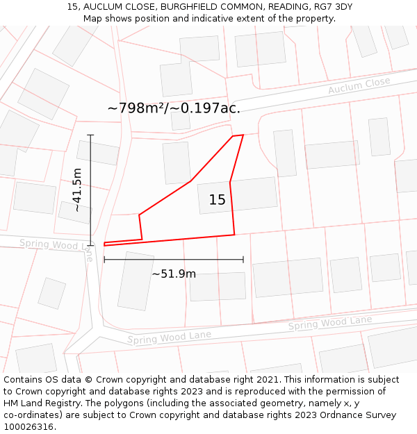 15, AUCLUM CLOSE, BURGHFIELD COMMON, READING, RG7 3DY: Plot and title map