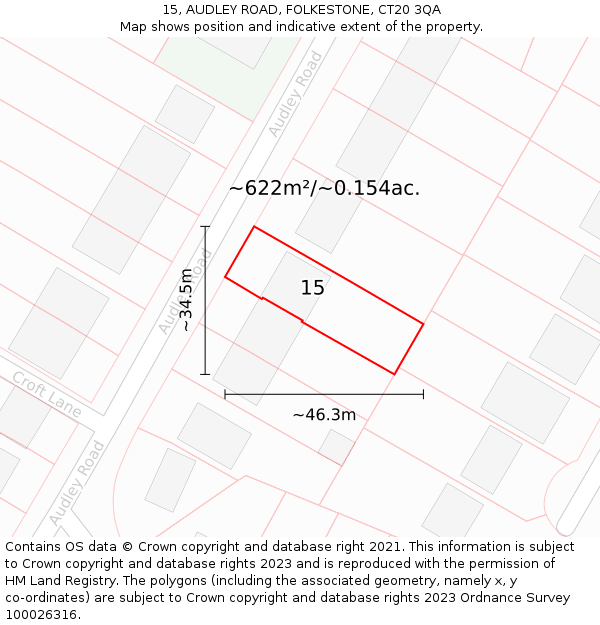 15, AUDLEY ROAD, FOLKESTONE, CT20 3QA: Plot and title map