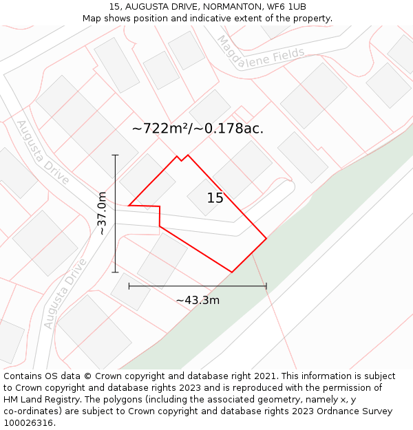 15, AUGUSTA DRIVE, NORMANTON, WF6 1UB: Plot and title map