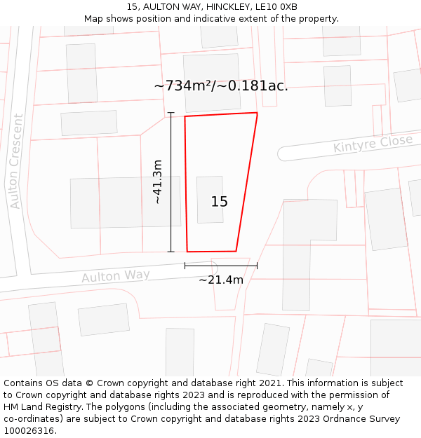 15, AULTON WAY, HINCKLEY, LE10 0XB: Plot and title map