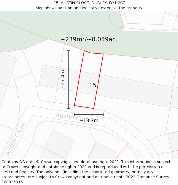 15, AUSTIN CLOSE, DUDLEY, DY1 2ST: Plot and title map