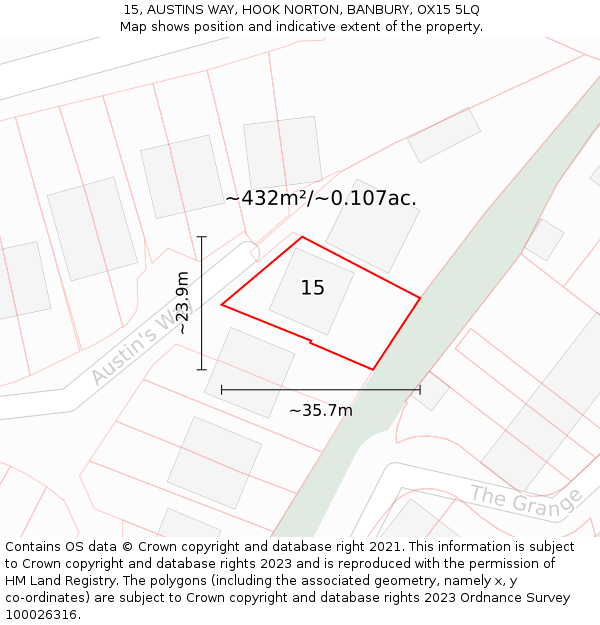 15, AUSTINS WAY, HOOK NORTON, BANBURY, OX15 5LQ: Plot and title map