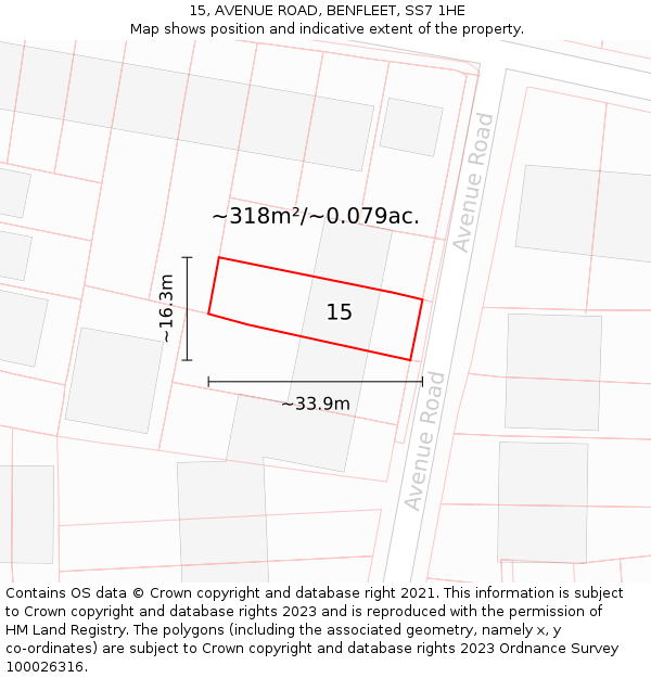 15, AVENUE ROAD, BENFLEET, SS7 1HE: Plot and title map