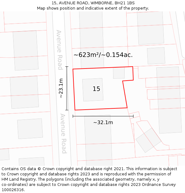 15, AVENUE ROAD, WIMBORNE, BH21 1BS: Plot and title map