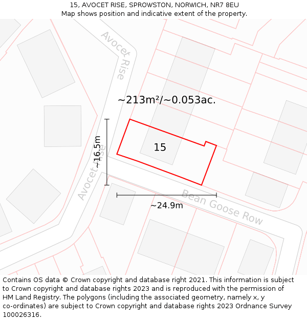 15, AVOCET RISE, SPROWSTON, NORWICH, NR7 8EU: Plot and title map