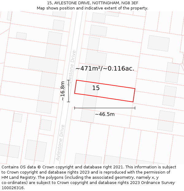 15, AYLESTONE DRIVE, NOTTINGHAM, NG8 3EF: Plot and title map