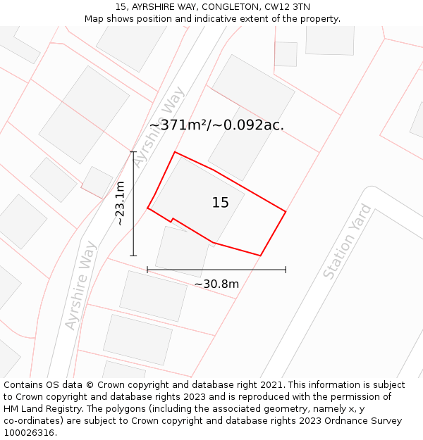 15, AYRSHIRE WAY, CONGLETON, CW12 3TN: Plot and title map