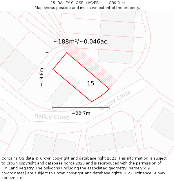 15, BAILEY CLOSE, HAVERHILL, CB9 0LH: Plot and title map