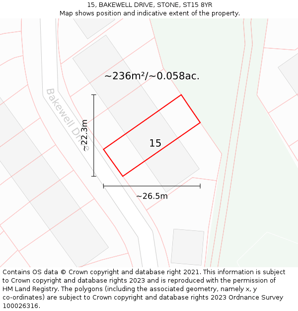 15, BAKEWELL DRIVE, STONE, ST15 8YR: Plot and title map