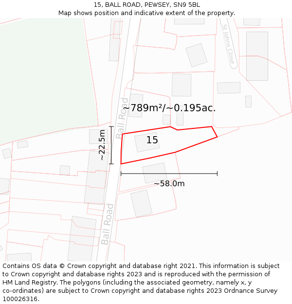 15, BALL ROAD, PEWSEY, SN9 5BL: Plot and title map