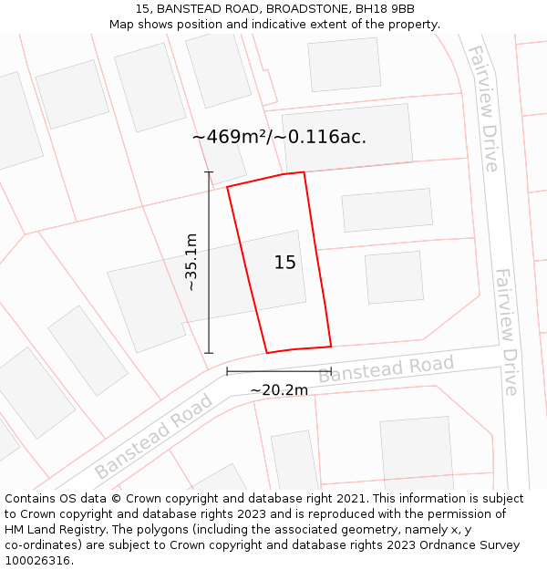 15, BANSTEAD ROAD, BROADSTONE, BH18 9BB: Plot and title map