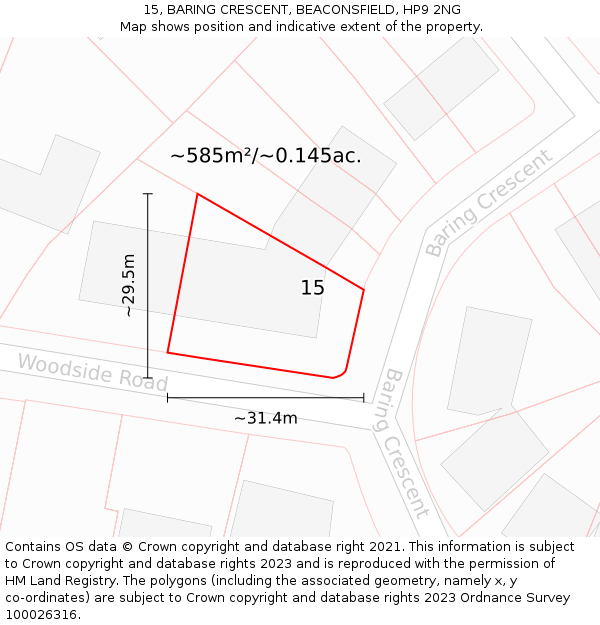 15, BARING CRESCENT, BEACONSFIELD, HP9 2NG: Plot and title map