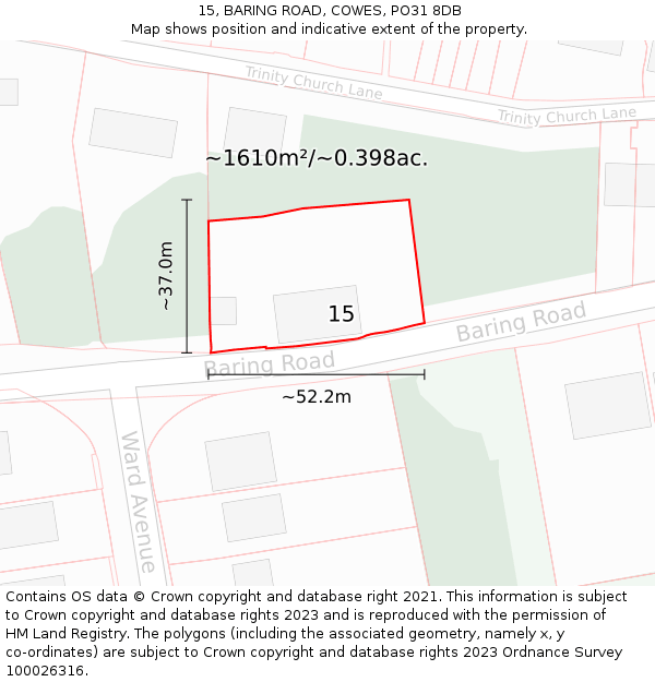 15, BARING ROAD, COWES, PO31 8DB: Plot and title map