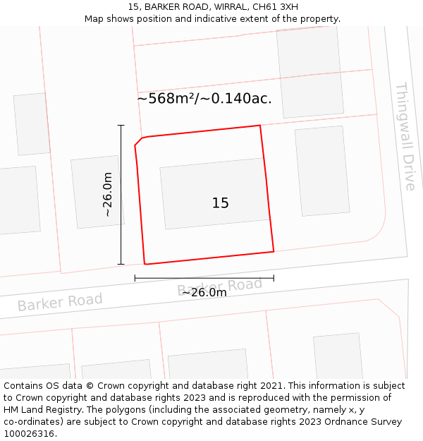 15, BARKER ROAD, WIRRAL, CH61 3XH: Plot and title map