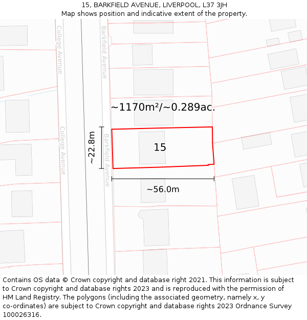 15, BARKFIELD AVENUE, LIVERPOOL, L37 3JH: Plot and title map