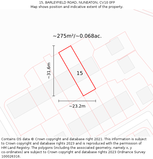 15, BARLEYFIELD ROAD, NUNEATON, CV10 0FP: Plot and title map