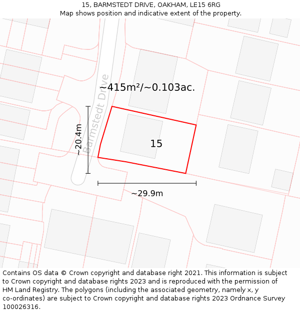 15, BARMSTEDT DRIVE, OAKHAM, LE15 6RG: Plot and title map