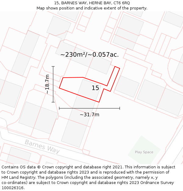 15, BARNES WAY, HERNE BAY, CT6 6RQ: Plot and title map