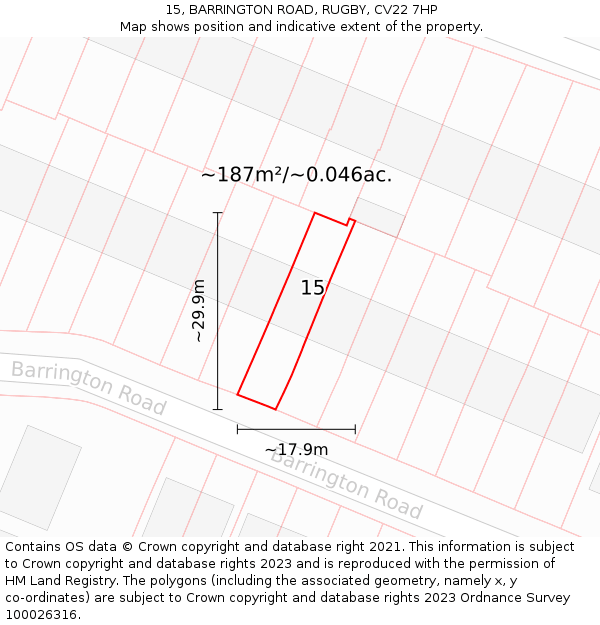 15, BARRINGTON ROAD, RUGBY, CV22 7HP: Plot and title map