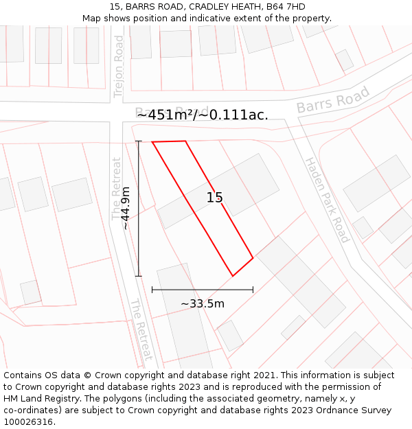 15, BARRS ROAD, CRADLEY HEATH, B64 7HD: Plot and title map