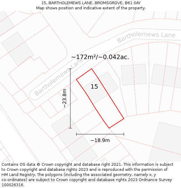 15, BARTHOLEMEWS LANE, BROMSGROVE, B61 0AY: Plot and title map