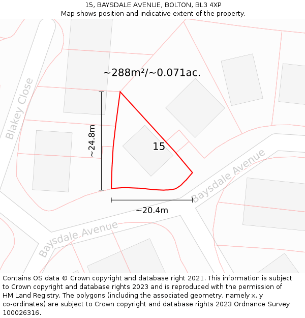 15, BAYSDALE AVENUE, BOLTON, BL3 4XP: Plot and title map