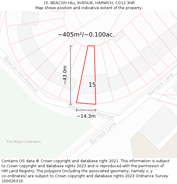 15, BEACON HILL AVENUE, HARWICH, CO12 3NR: Plot and title map