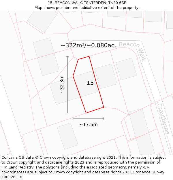 15, BEACON WALK, TENTERDEN, TN30 6SF: Plot and title map